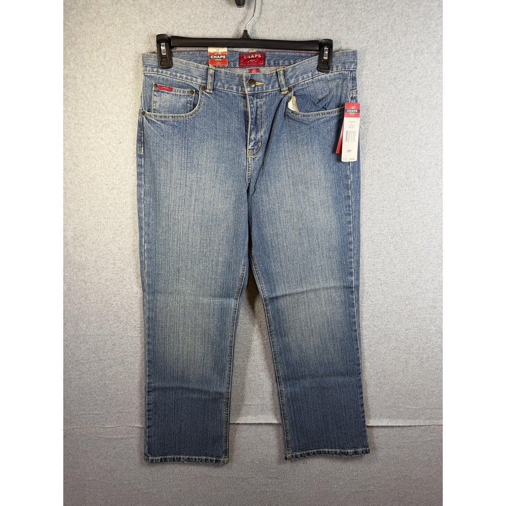 Chaps Jeans Womens 12P Petite Blue Mid Rise Delaney Straight Leg‎ Stretch Denim